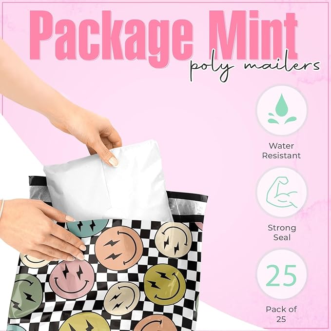 10x13 Poly Mailers – Smiles Checkerboard – Waterproof, Tear-Resistant Shipping - Image 2