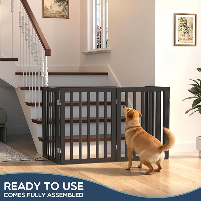 Homykic Bamboo Freestanding Dog Gate, No Assembly Pet Gate Indoor, 24”H x 75”W - Image 3