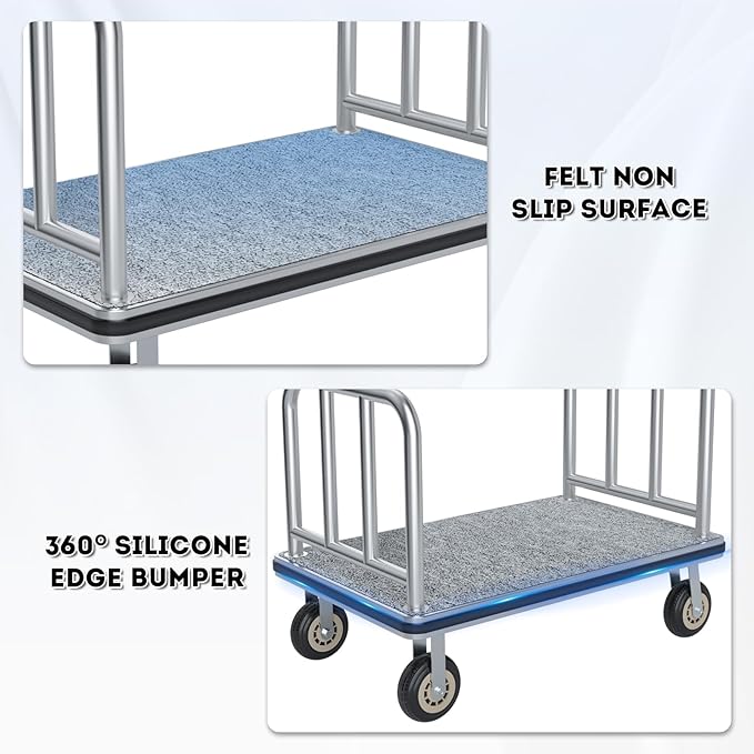 Hotel Luggage Cart, 900LBS Load Capacity Bellman's Cart - Image 4