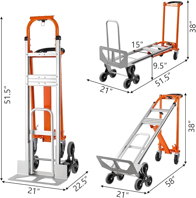 3in1 Aluminum Hand Truck 880 lb Capacity, Stair Climbing Cart Utility Cart - Image 3