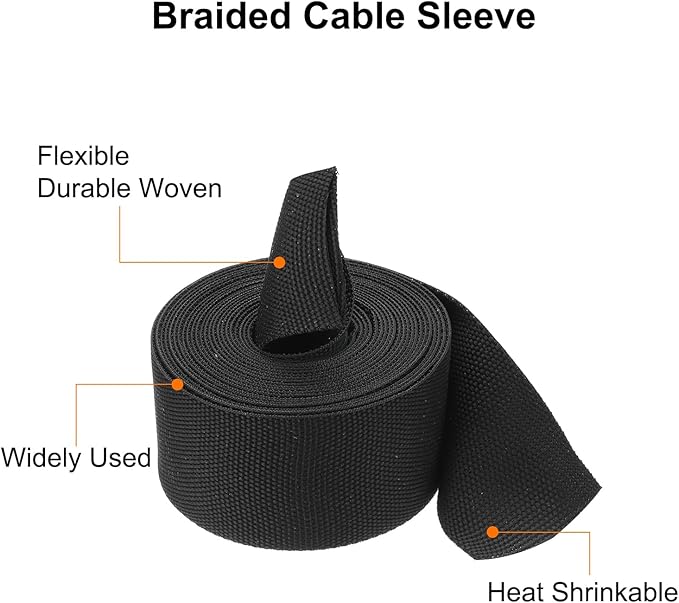 MECCANIXITY Braided Cable Sleeves Heat Shrinkable Fabric Sleeving, 1 3/8" 16ft - Image 4
