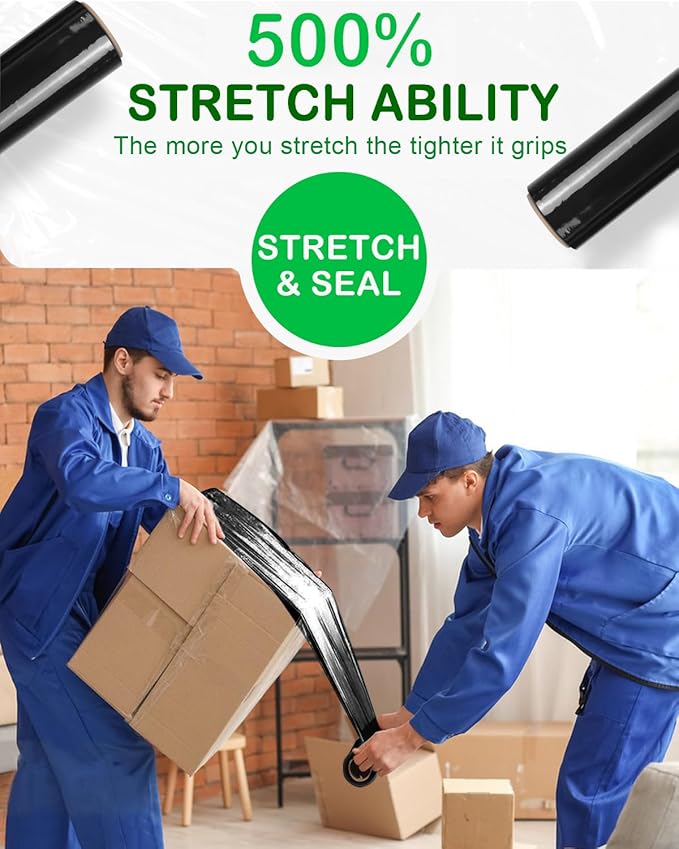 18" Black Stretch Wrap Roll, Heavy Duty 18in 1500ft Shrink Wrap Roll, 80 Gauge - Image 7