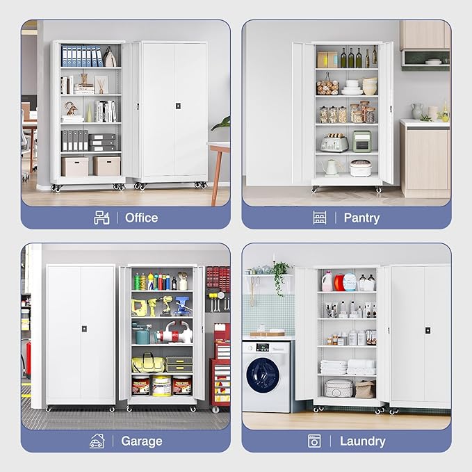 Metal Storage Cabinet with Wheels, Tall Garage Storage Cabinet with 4 - Image 6