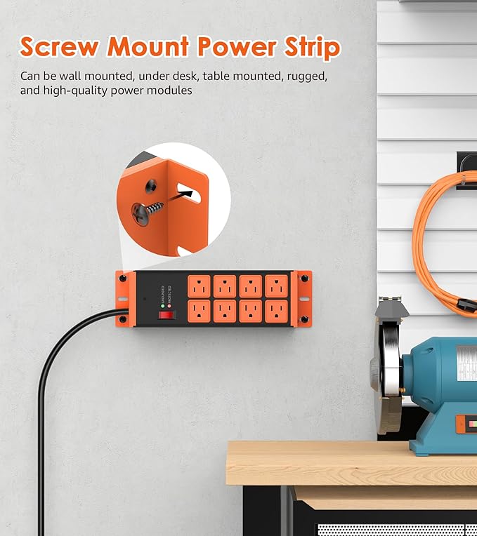 2 Pack Heavy Duty Power Strip 8 Outlets, Work Shop Outlet Strip Surge Protector - Image 3