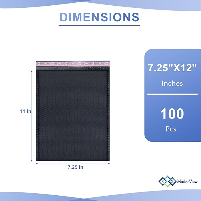 Black Poly Bubble Mailers 7.25x12 inch #1 | Self Seal Padded Envelopes | - Image 2
