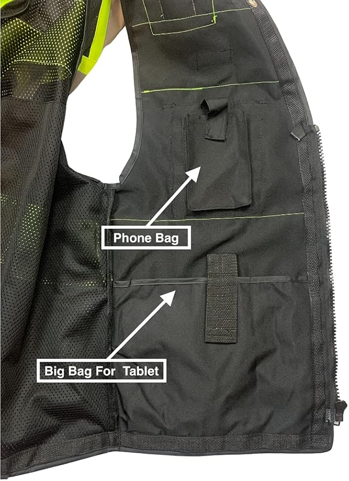 Black Safety Vest, Men's Professional Surveyors Vest - Image 5