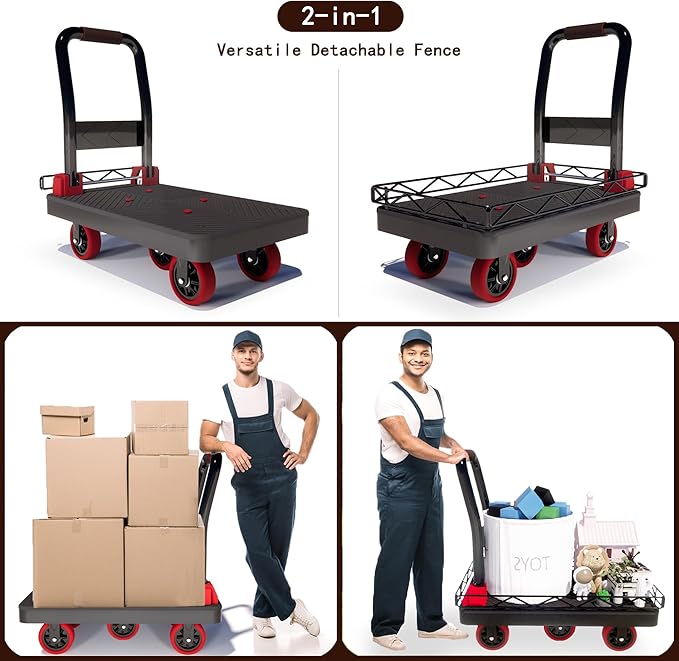 2IN1 Heavy Duty Platform Trucks Flatbed Carts, 42×26In 2000lbs Capacity Push - Image 2
