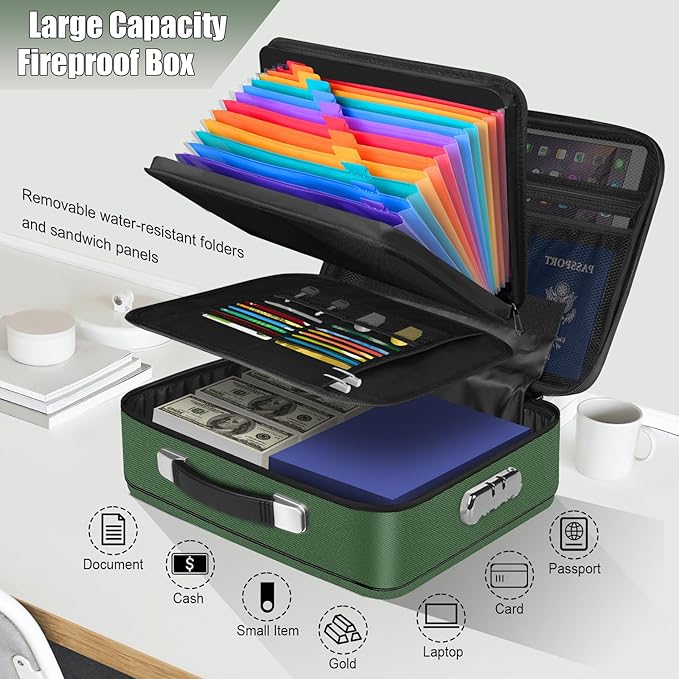 Fireproof Document Box, Hard Shell Fireproof Box, Document Organizer - Image 6
