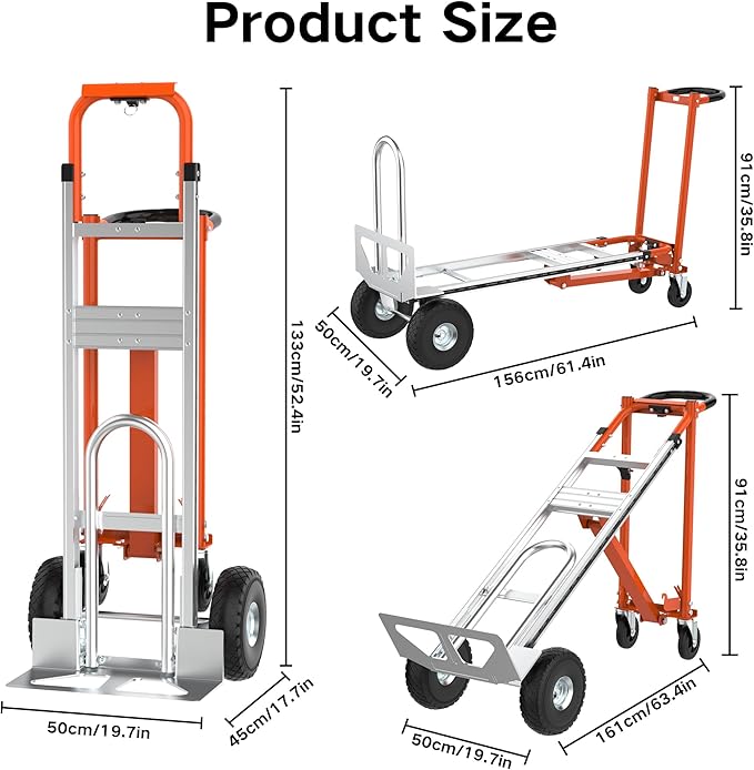 3 in1 Convertible Hand Truck, Folding Aluminum Hand Trucks 880lb Load Appliance - Image 2