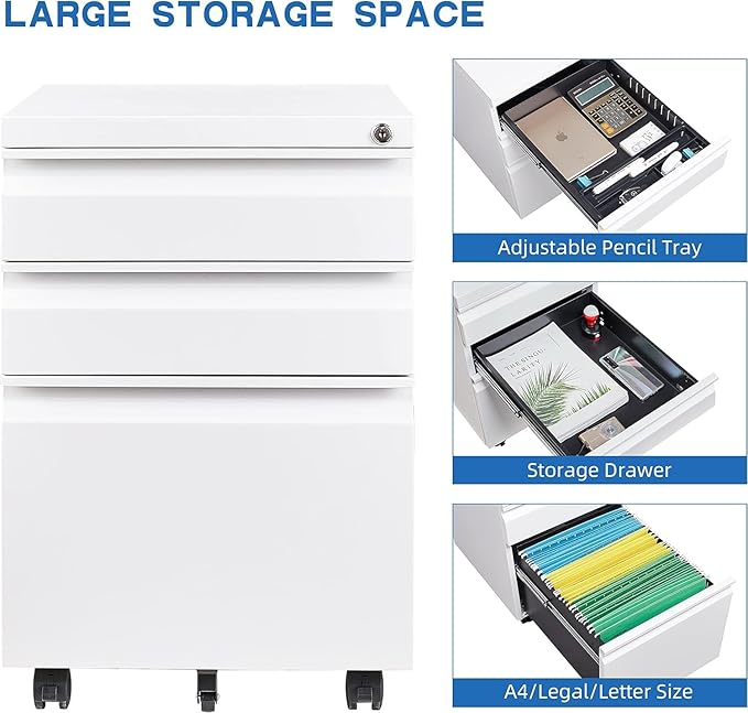 3 Drawer File Storage Cabinet, File Cabinets - Image 7