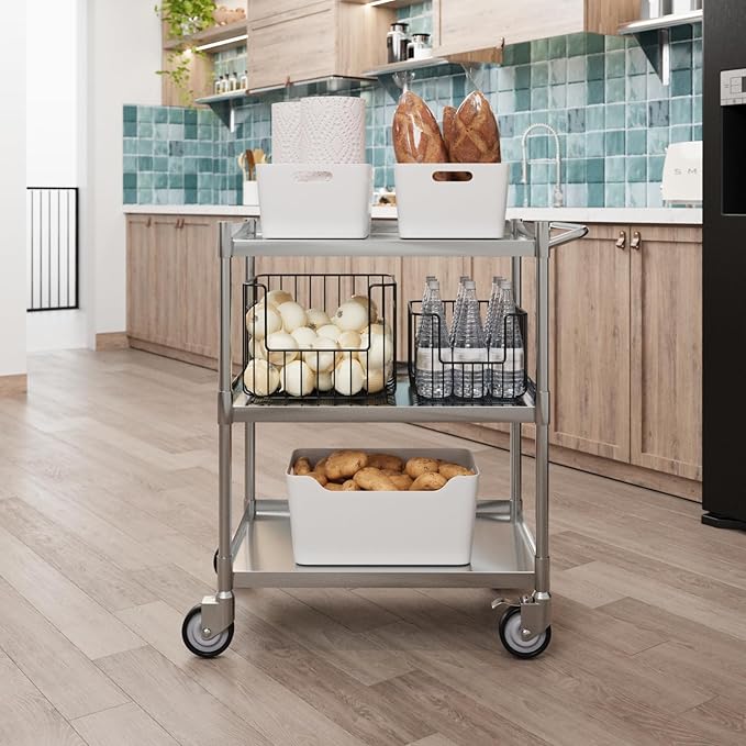 3 Shelf Stainless Steel Tubular Utility Cart | 15 in. Wide x 24 in. Long x 33 - Image 6