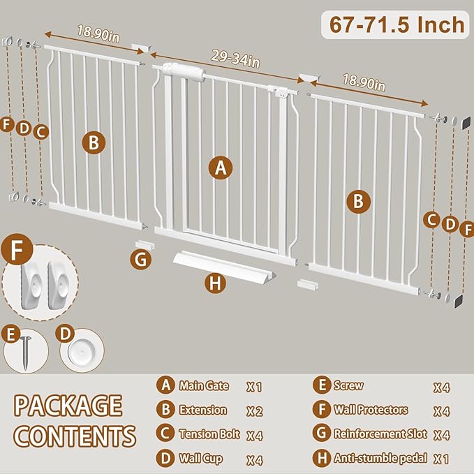 Fairy Baby Extra Wide Baby Gates 67-71.5 Inch, Auto Close Child Safety Gates - Image 3