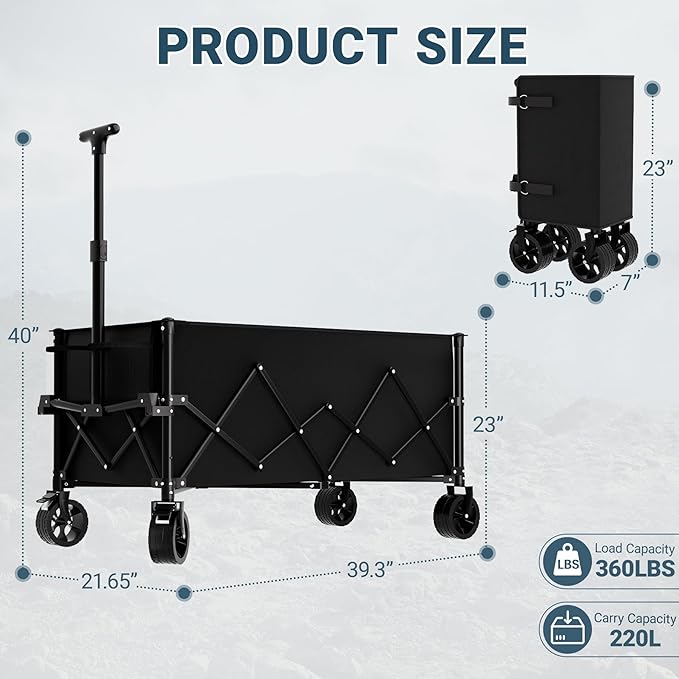 Favoyard Extra Large Collapsible Wagon Carts Foldable 220L & 360LBS Folding - Image 2