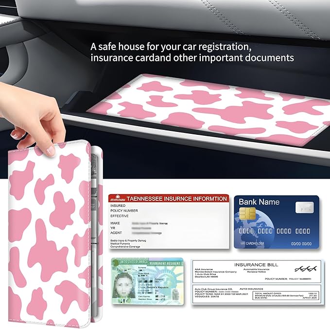 Premium Car Registration and Insurance Card Holder, Cute PU Leather Car - Image 3