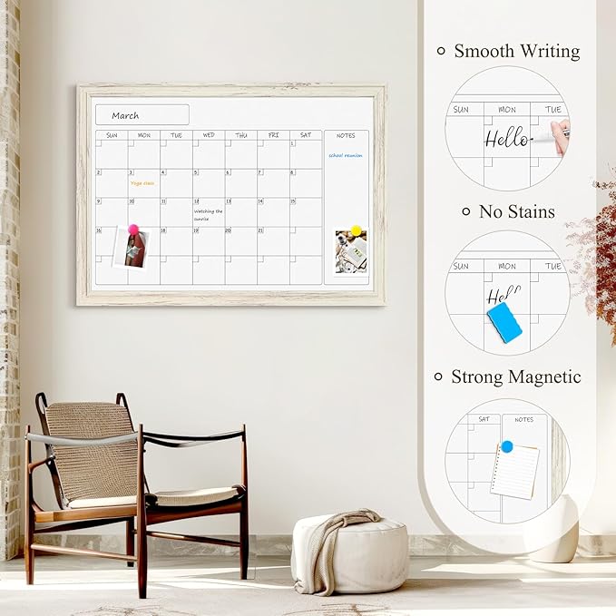 4 THOUGHT Whiteboard Calendar 24" x 18" Magnetic Dry Erase Board Wood Frame - Image 4