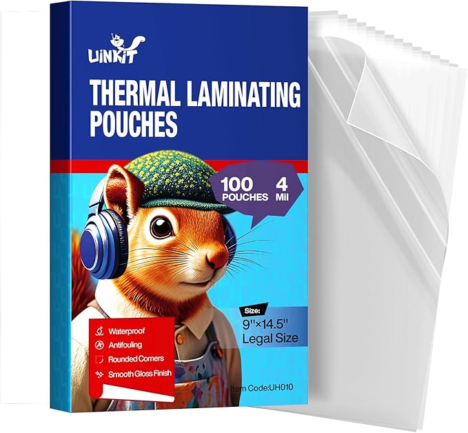 Uinkit 100Pack Legal Size Laminating Pouches, 8.5x14 Inches, 4Mil Thick by UinkitHandicraftsandConservationSpecialist