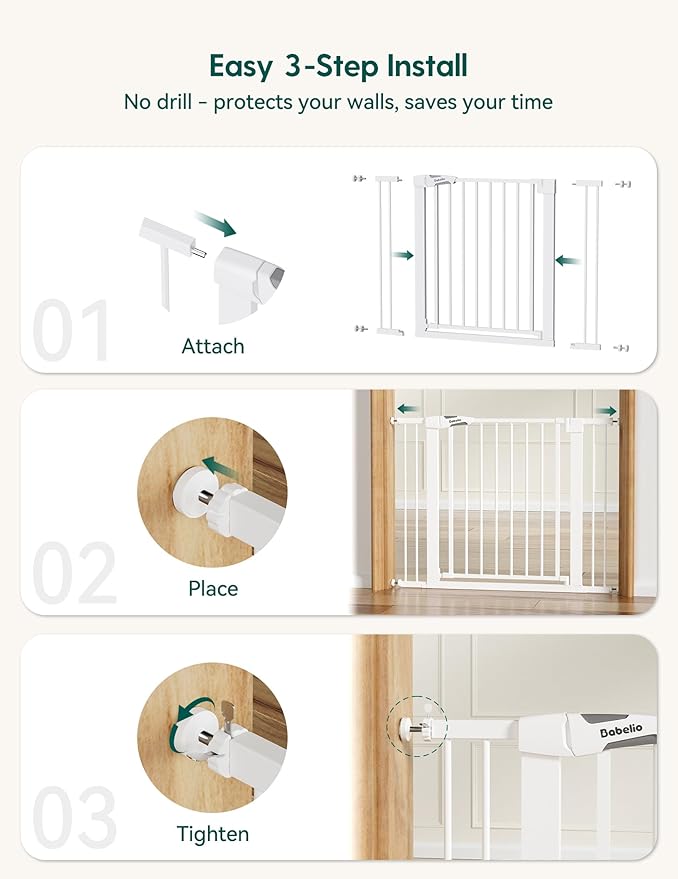 Babelio Metal Baby Gate, 29-43" Auto Close Easy Install Pet Gate PressGuard P7 - Image 4