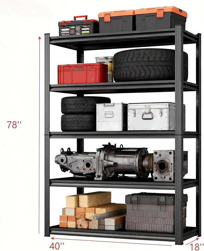 78''H Metal Garage Shelving Unit, 5-Tier Garage Storage Shelves Heavy - Image 3
