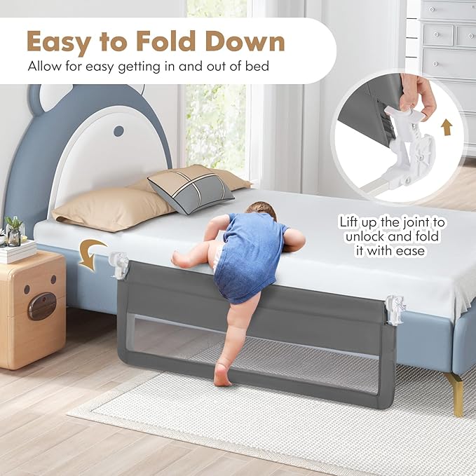 BABY JOY Bed Rails for Toddlers, 59‘’ Extra Long, Upgraded Swing Down Bed Guard - Image 3