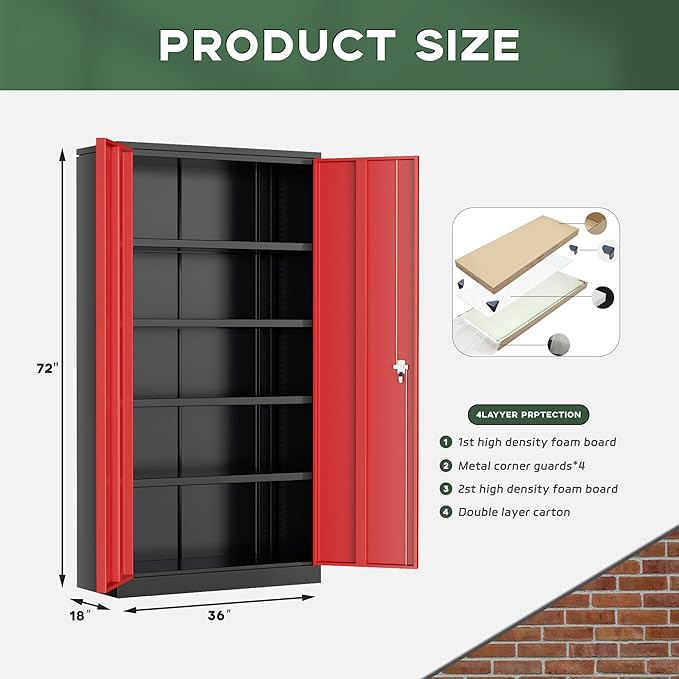 Greenvelly Metal Storage Cabinet, Lockable Steel Cabinet - Image 3