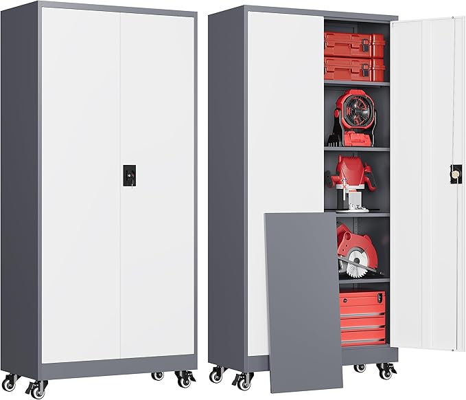 Garage Cabinet with Wheels and Adjustable Shelves, Metal Garage Storage by AFAIF