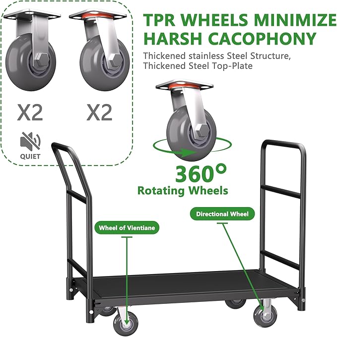 Platform Truck Cart, 37.2"x31"x45.6" Heavy Duty Push Cart Dolly, 2100lbs - Image 2