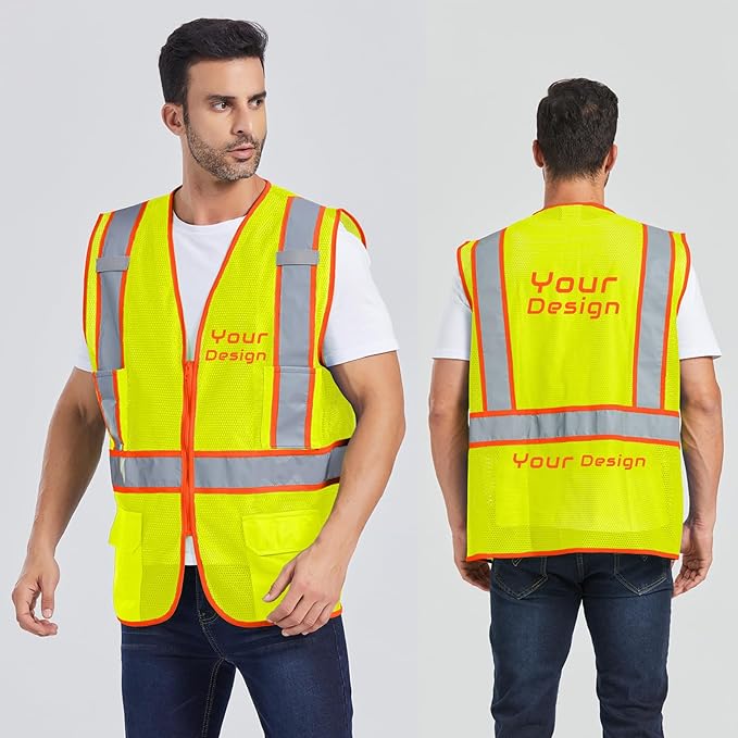 Custom Safety Vest with Logo Pockets High Visibility Reflective Vests - Image 4
