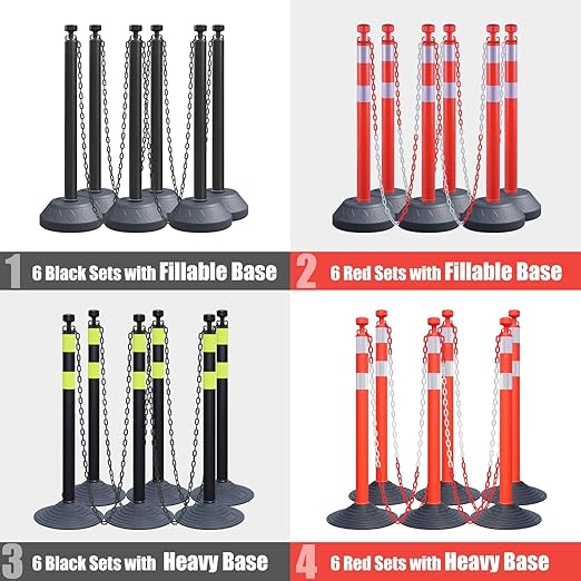 6-Set Pack 40" inch Black Yellow Work Zone Chain Post Set, 6 x 6.6' Feet - Image 8
