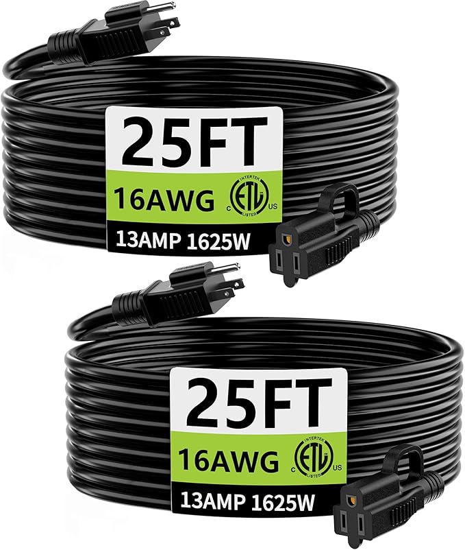 HUANCHAIN Indoor Outdoor Black Extension Cord 25 ft 2 Pack Waterproof, 16/3 by huanchain