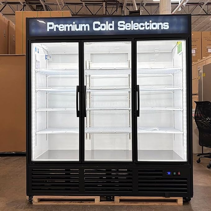 71” Wide Commercial Beverage Refrigerator Display Fridge, Three Glass Door - Image 2