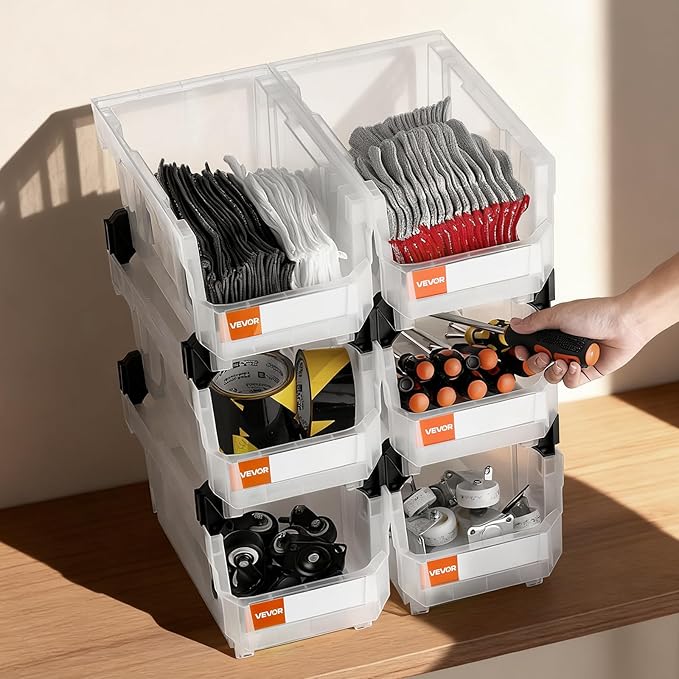 VEVOR Plastic Stackable Storage Bins, 14.8 x 8.5 x 7.1 inch, Plastic Containers - Image 8