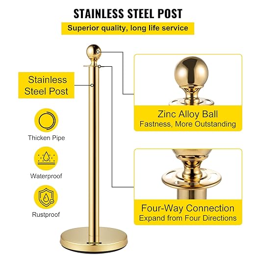 VEVOR Stanchions and Velvet Ropes 4Pcs, Solid Base - Image 3