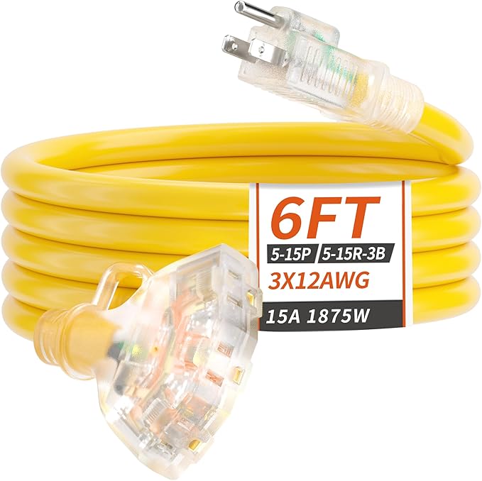 6 FT 12/3 Gauge Outdoor Extension Cord by PlugSaf