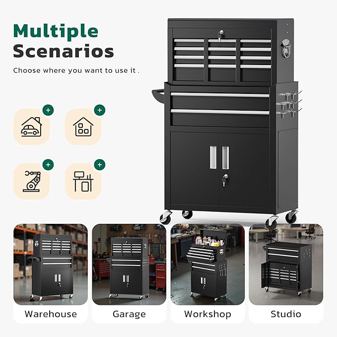 Greenvelly 8-Drawer Rolling Tool Chest, Metal Tool Chest - Image 7