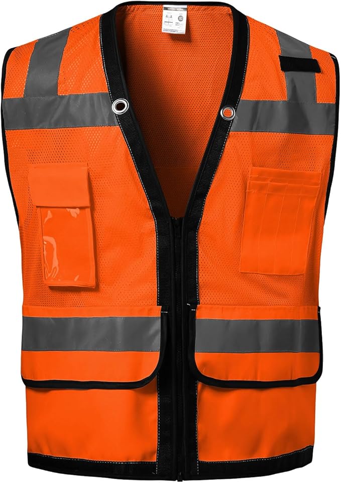 Reflective Safety Vest With Back Pocket, High Visibility Class 2 Heavy Duty by DPSAFETY