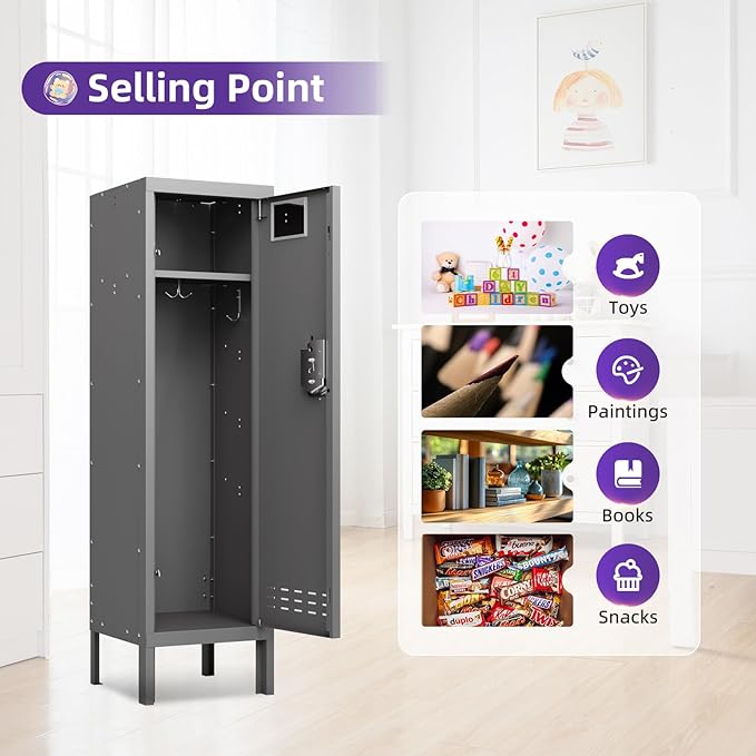 Metal Cabinet Home Office Storage, Lockable Employees Metal Locker - Image 4