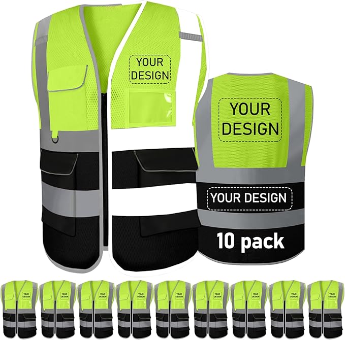 BeautyWill 10/20 Pack Custom Logo Safety Vest, Bulk High Visibility Class 2 by BeautyWill