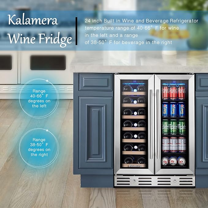 24 Inch Wine and Beverage Fridge, Wine Refrigerator Dual Zone Hold 20 Bottles - Image 2