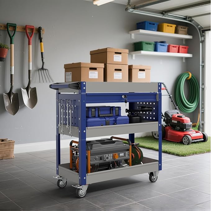 3 Tier Rolling Tool Cart on Wheels, 450 LBS Capacity Tool Cart - Image 2