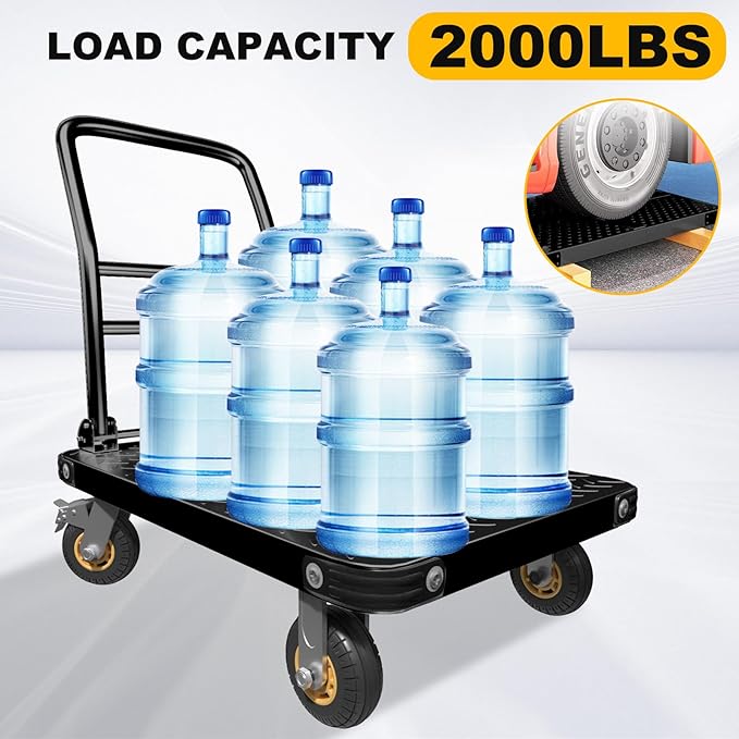 Heavy Duty Platform Truck Flat Cart Hand Trucks, 1500 to 2000Lbs Steel Push - Image 2