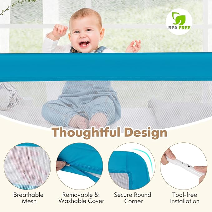 BABY JOY Bed Rails for Toddlers, Upgraded Swing Down Bed Guard w/Safety Strap - Image 3