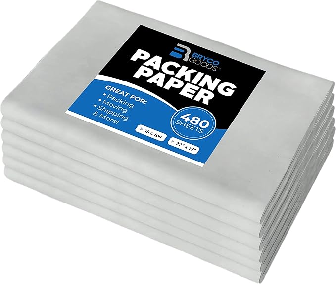 Packing Paper Sheets for Moving | 480 Sheets | 27" x 17" | 15lb | Made in USA | by BrycoGoods