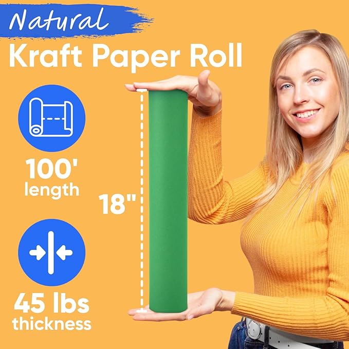 USA-Made 18" x 1200" Christmas Green Kraft Paper Roll, 45 lbs Thickness - Image 2