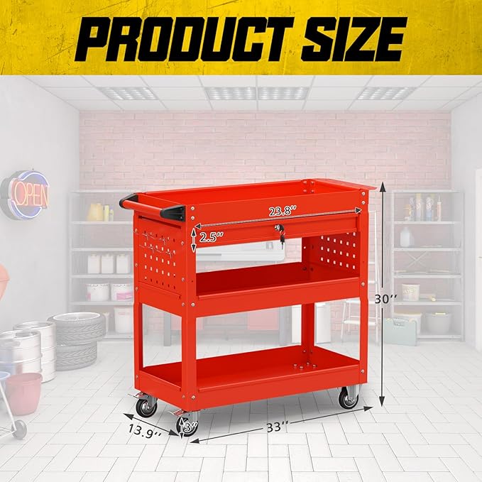 3 Tier Rolling Tool Cart on Wheels, 450 LBS Capacity Tool Cart - Image 7