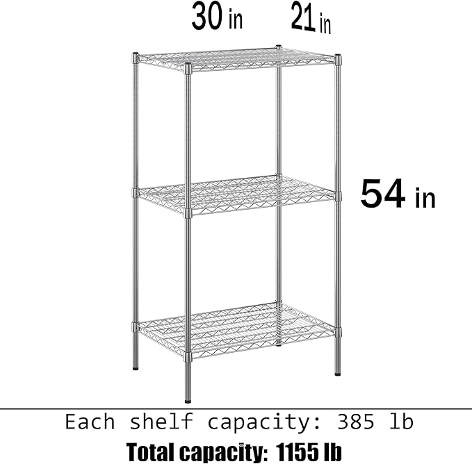 21" Deep x 30" Wide x 54" Height Wire Shelving Kit | 3-Tier | NSF Commercial - Image 3