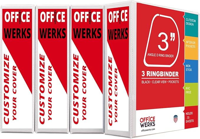 3 Ring Binders, 3 Inch Angle D-Rings, 4 Pack by Unknown