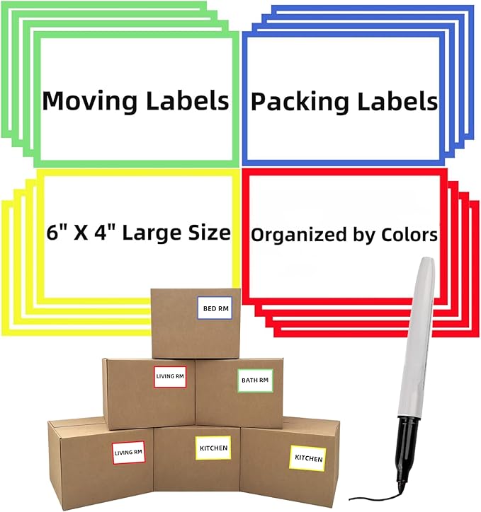 6" x 4" Large Moving Labels for Boxes, Packing Supplies for Moving Color Coded by Unknown