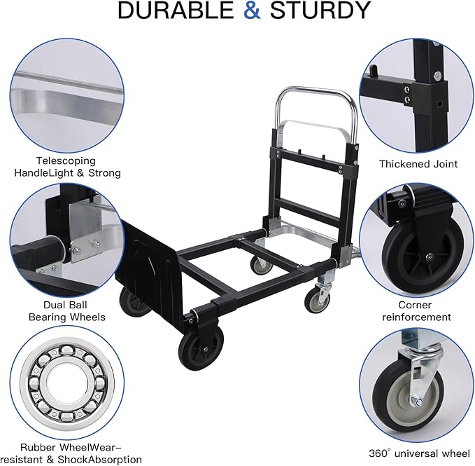 3 in1 Heavy Duty Convertible Hand Truck Dolly Cart, Folding Trolley Cart - Image 3