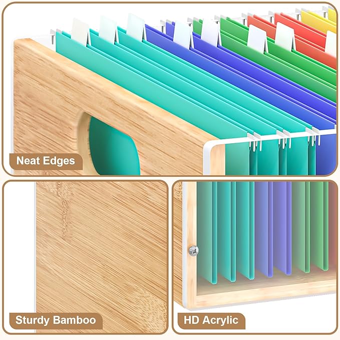 2 Pack Hanging File Organizer, Bamboo Filing Box File Crate Storage Boxes - Image 8