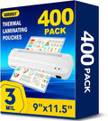 400 Pack Laminating Sheets, 3 Mil, 9 x 11.5 Inches Thermal Laminating Pouches by BURVAGY